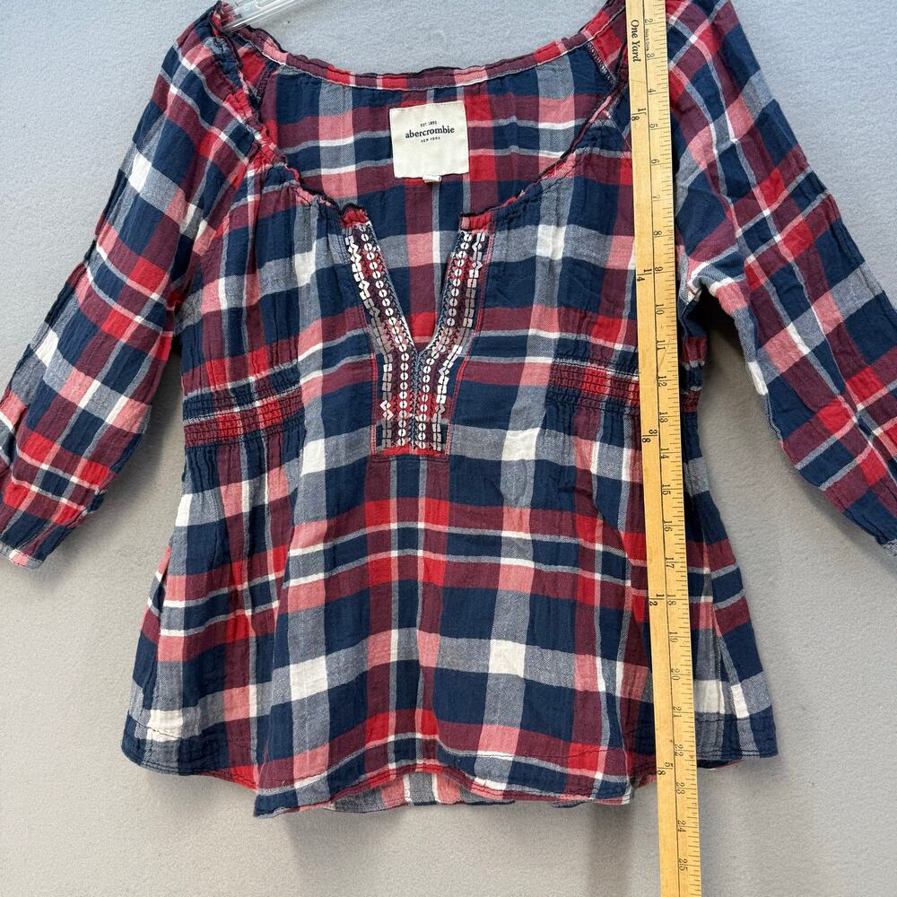 Abercrombie New York Tunic Women's XL Red Blue White Plaid 3/4 Sleeve Y2K - Picture 8 of 9